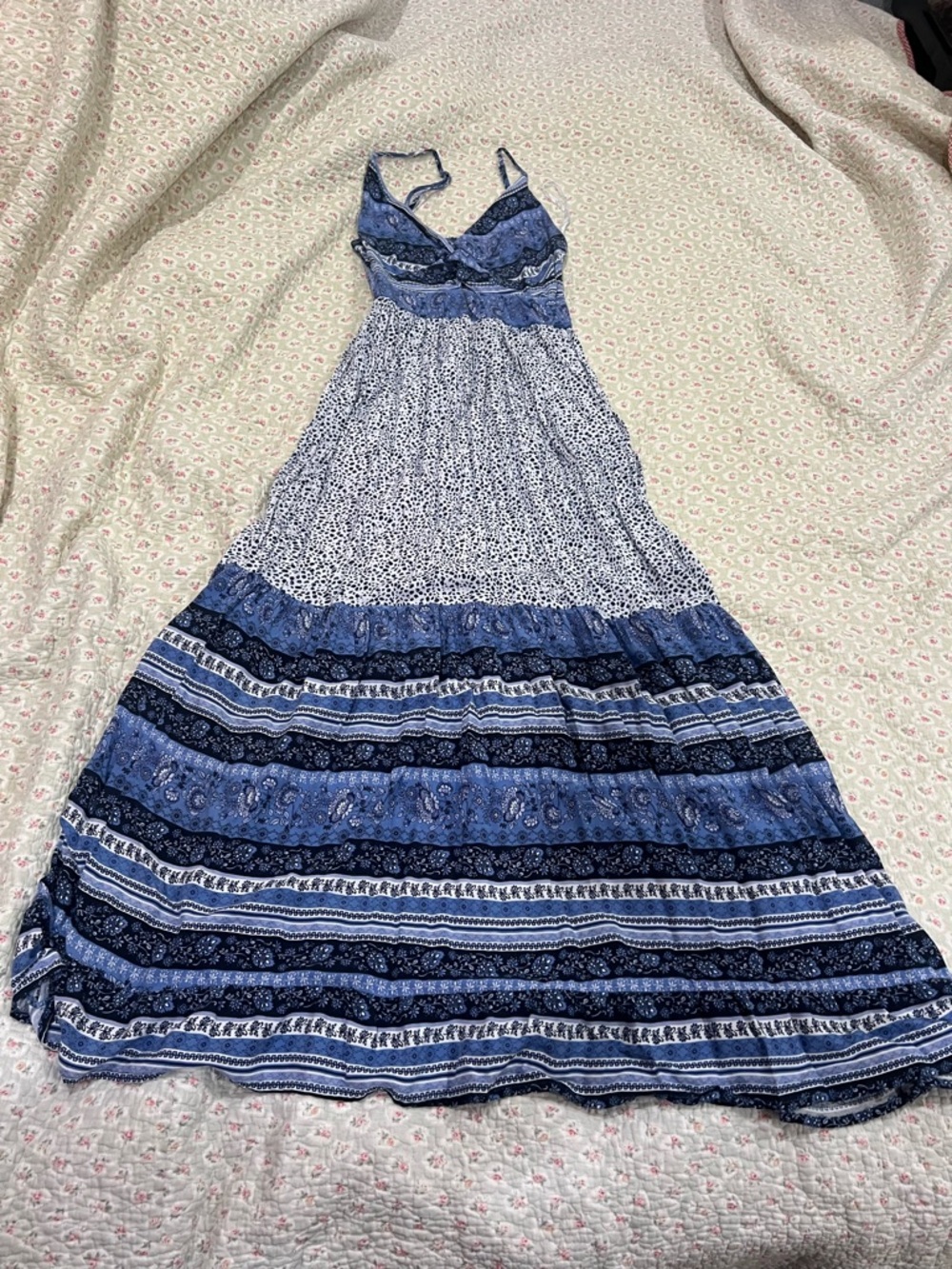 Japra Blue multi print Halter Maxi Dress